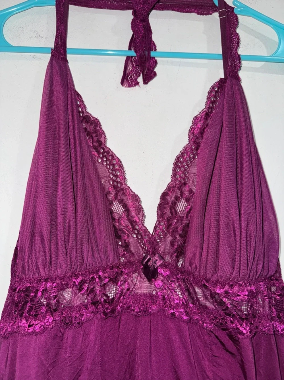 Plunge Lace nightie Halter Chemise Nightdress in Deep Plum 2xl stretch halter - Picture 2 of 6